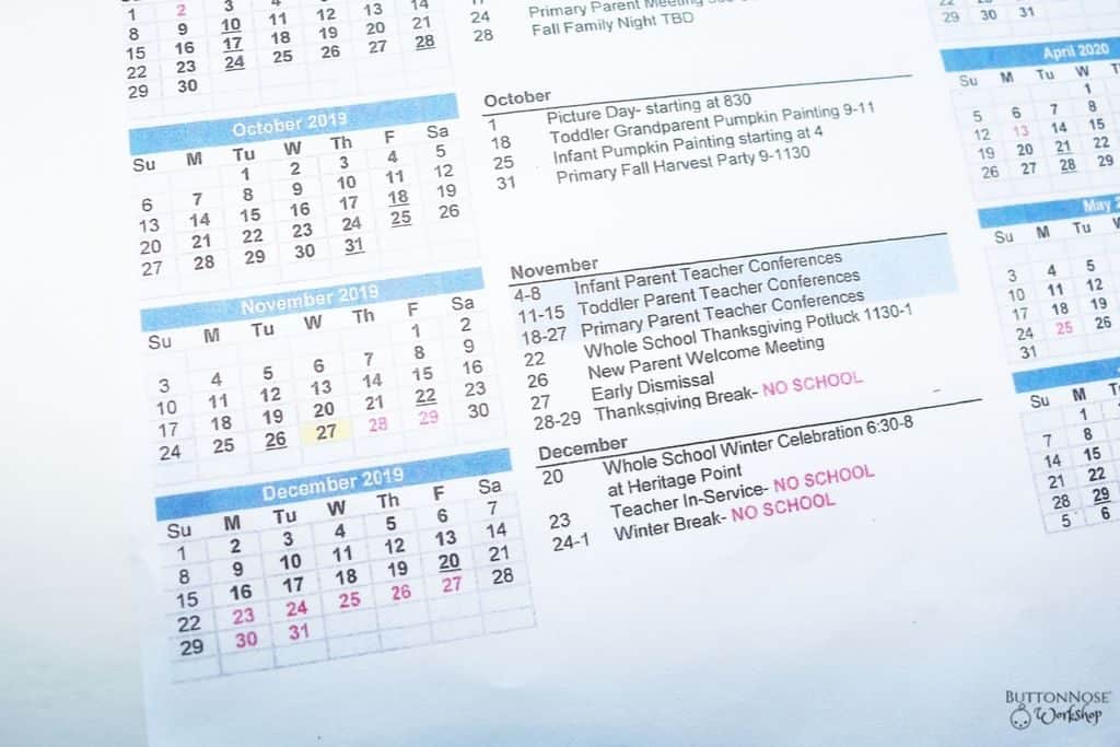 School kids calendar - last quarter